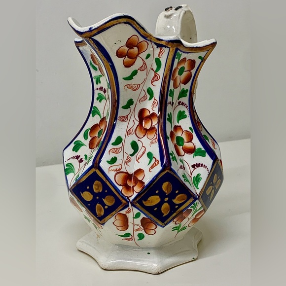 19th Century Antique Gaudy Welsh 8 Sided Cobalt Diamond Design Lusterware Jug - Picture 13 of 16